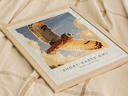 Short-eared Owl, Asio flammeus Poster | Raptor Wildlife Print Nature Wall Art — styled in a modern interior