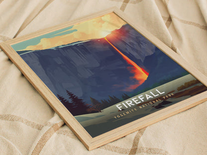 Yosemite Framed poster of Horsetail Fall with a sunset, titled 'Firefall'