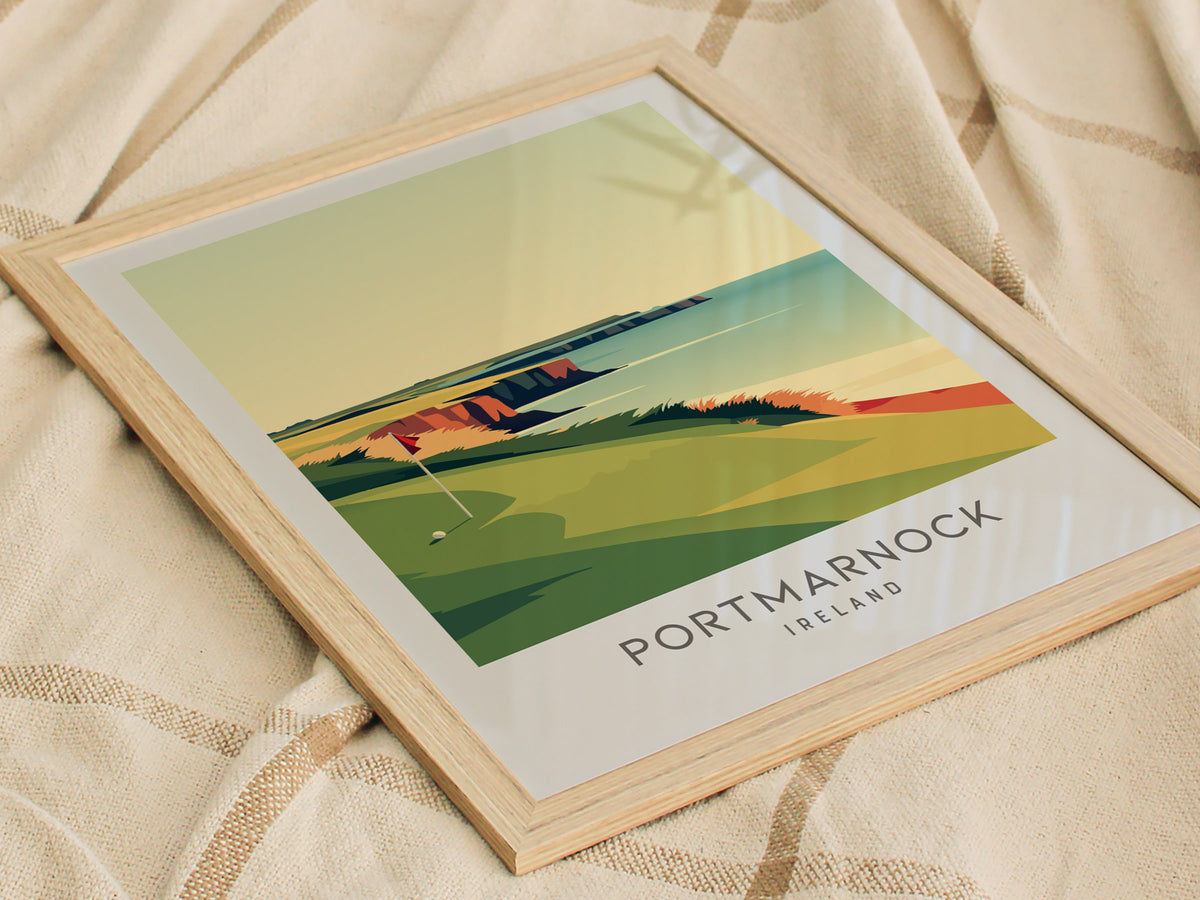 Portmarnock Matte Border Poster | Ireland Travel Wall Art — styled in a modern interior
