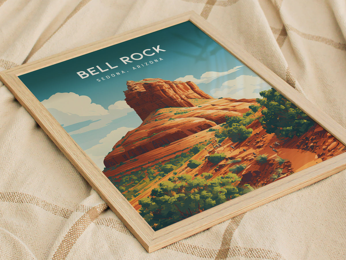 Bell Rock, Sedona, Arizona Poster | Red Rock Desert Destination Print Wall Art — styled in a modern interior