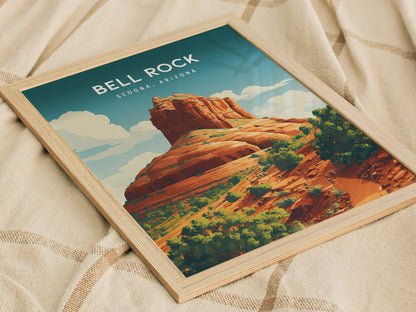 Bell Rock, Sedona, Arizona Poster | Red Rock Desert Destination Print Wall Art — styled in a modern interior