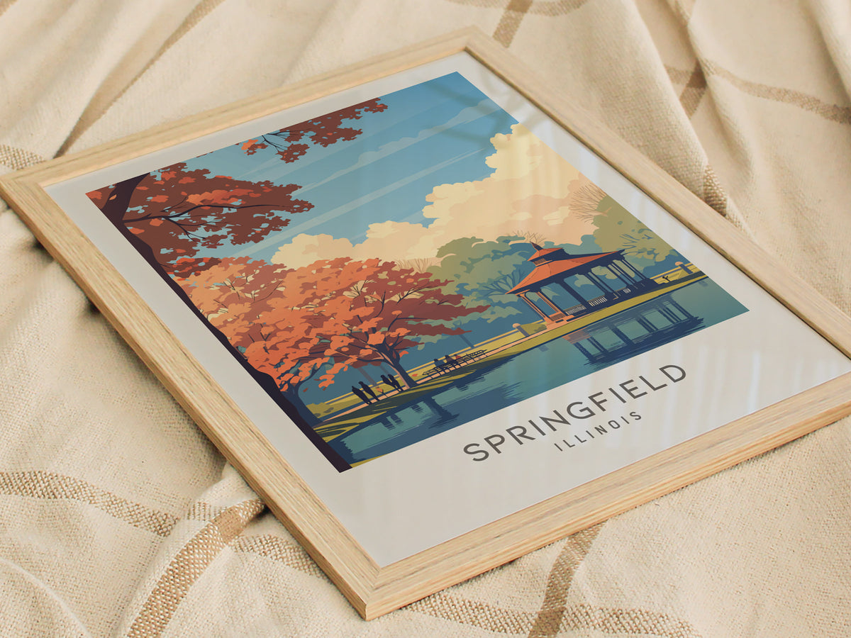 Springfield Matte Border Poster | Illinois Travel Wall Art — styled in a modern interior