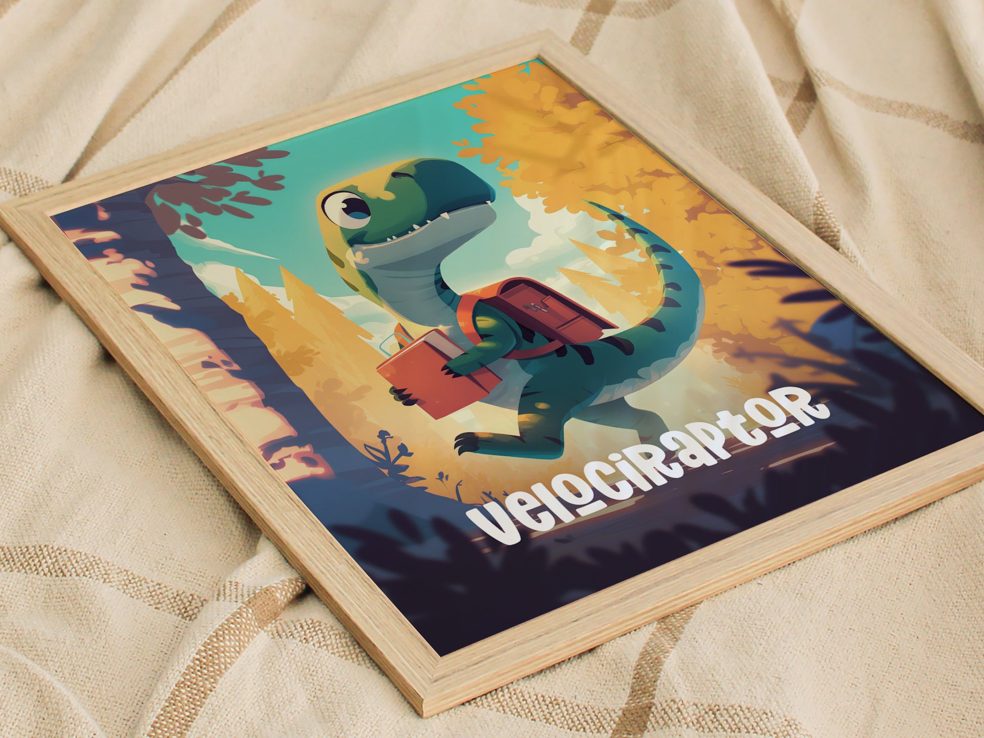 Velociraptor Poster | Kids Dinosaur Room Art | Framed or Unframed