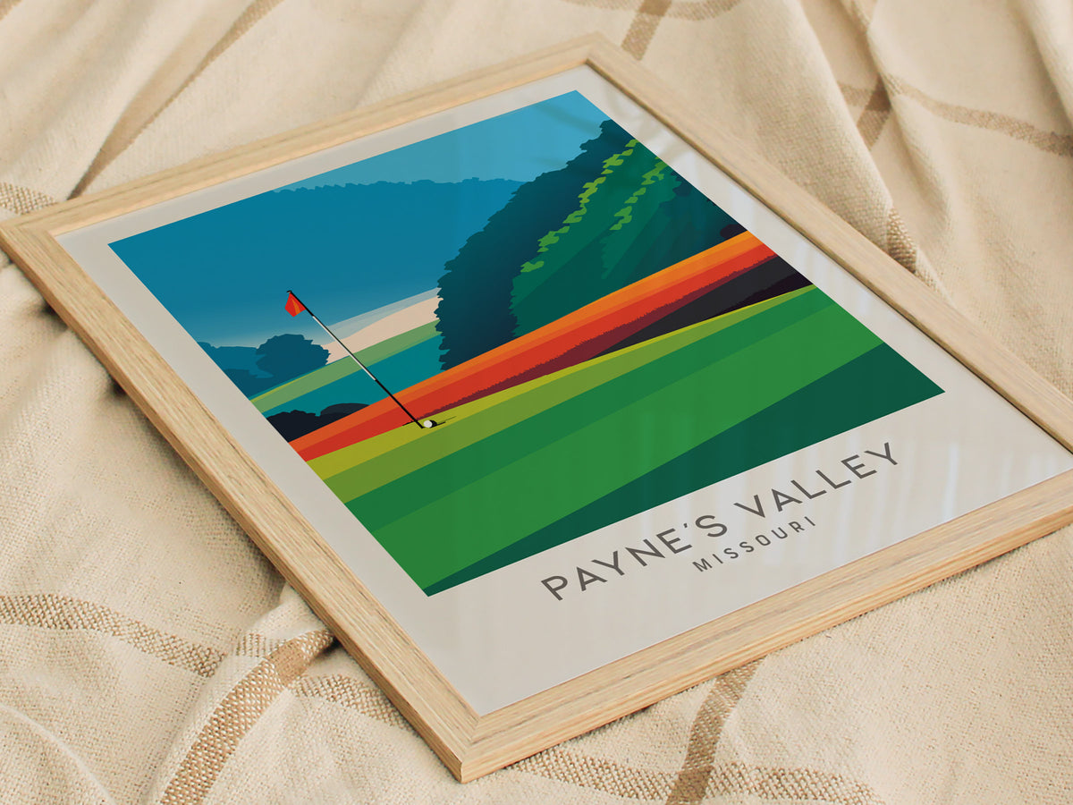 Payne's Valley Matte Border Poster | Missouri Golf Course Print & Country Club Decor — styled in a modern interior