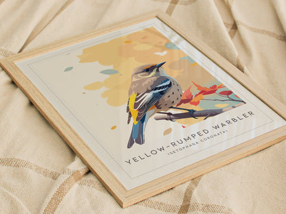 Yellow-rumped Warbler, Setophaga coronata Poster | Vibrant Songbird Nature Poster Wall Art — styled in a modern interior
