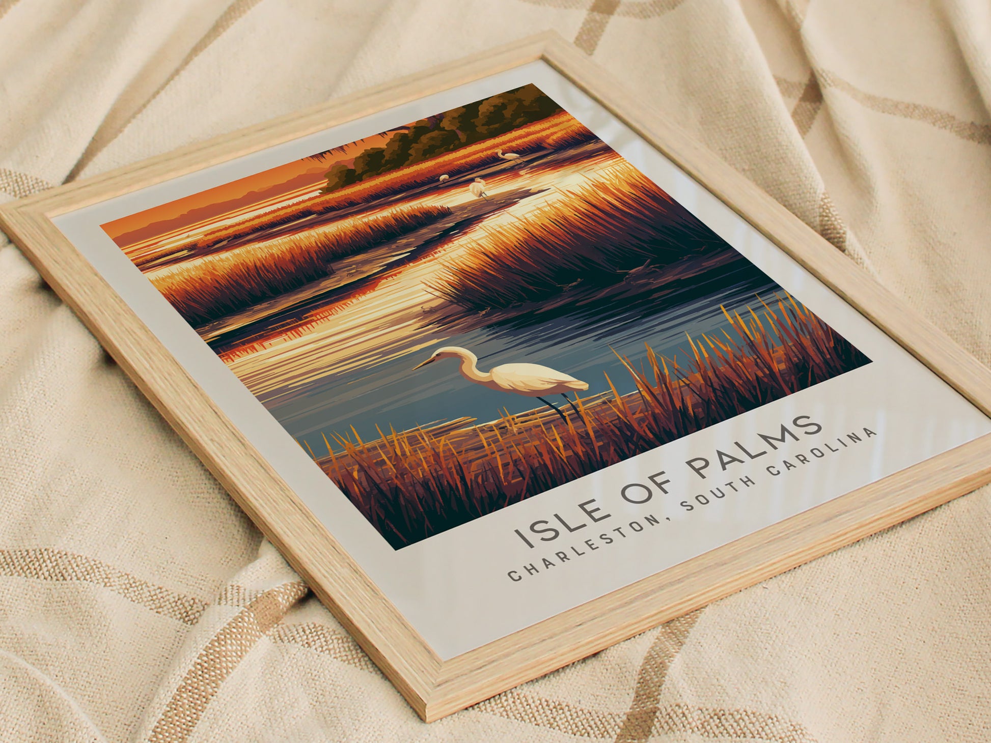 Isle of Palms Matte Border Poster | Charleston South Carolina Travel Wall Art — styled in a modern interior
