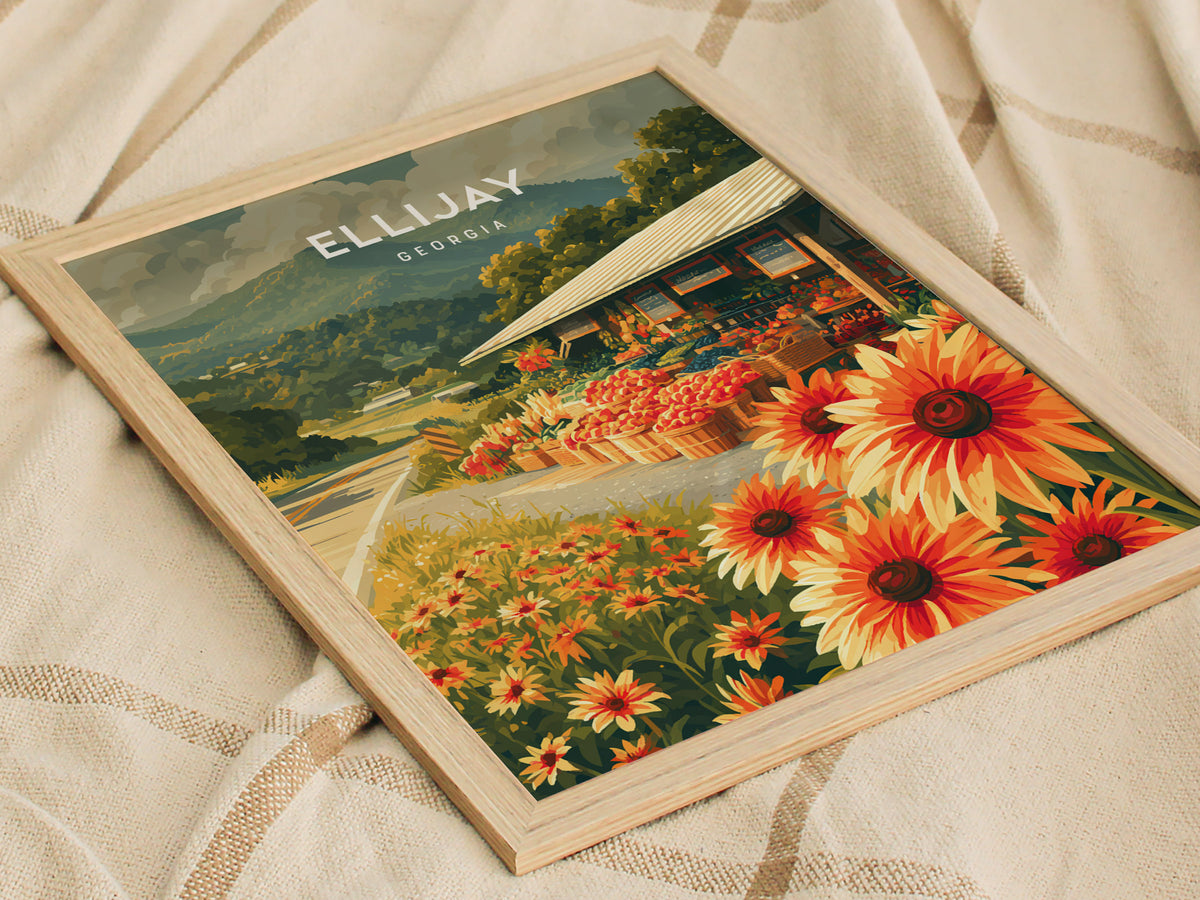 Ellijay, Georgia Poster | Mountain Town Travel Wall Art — styled in a modern interior