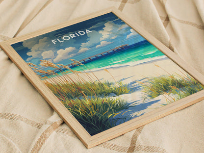 Florida Poster | Sunshine State Coastal Paradise Wall Art — styled in a modern interior