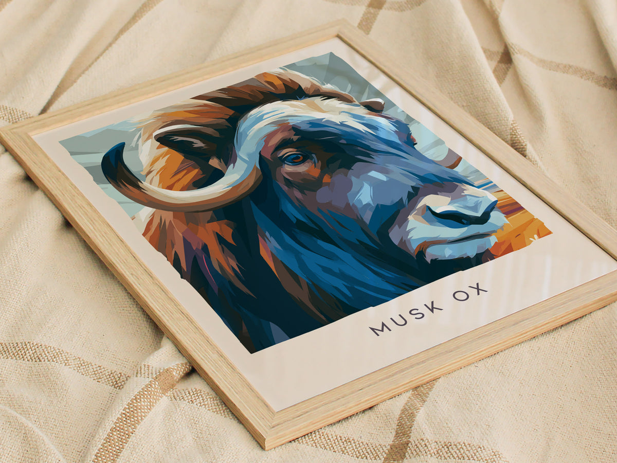 Musk Ox, Ovibos moschatus Poster | Arctic Tundra Wildlife Wall Art — styled in a modern interior