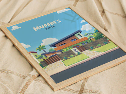 Bluey Muffin's House Poster | Kids Room Decor Wall Art | Framed or Unframed