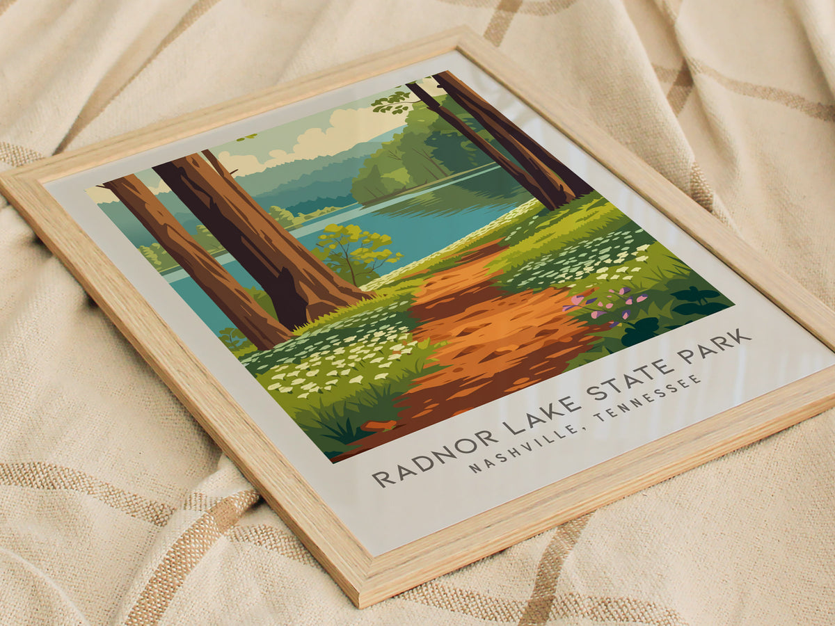 Radnor Lake State Park Matte Border Poster | Nashville, Tennessee Destination Print — styled in a modern interior