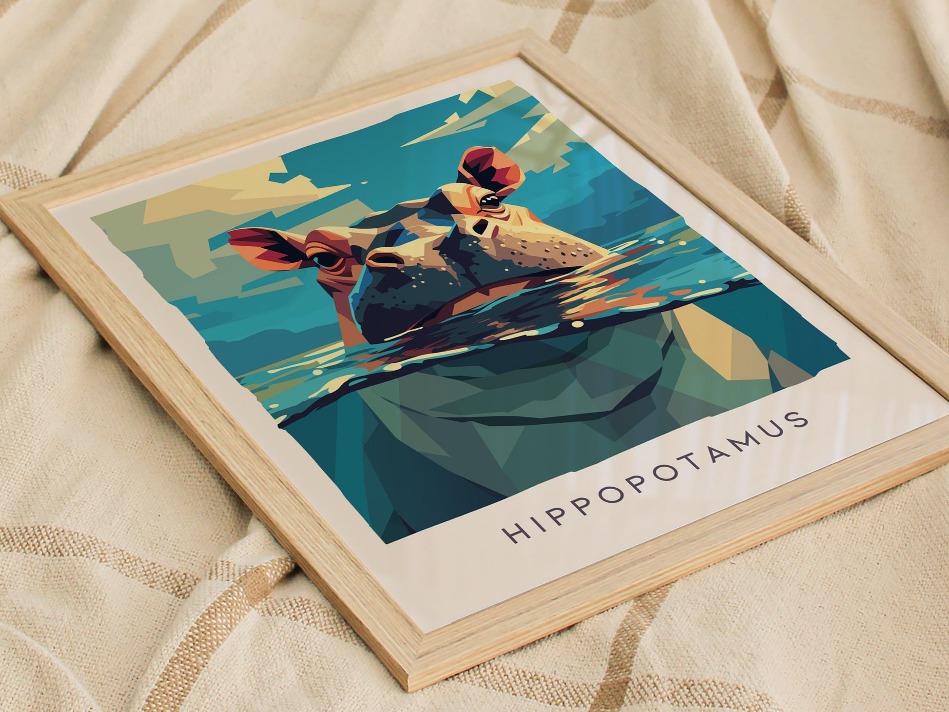 Hippopotamus, Africa Poster | Majestic River Wildlife Wall Art — styled in a modern interior