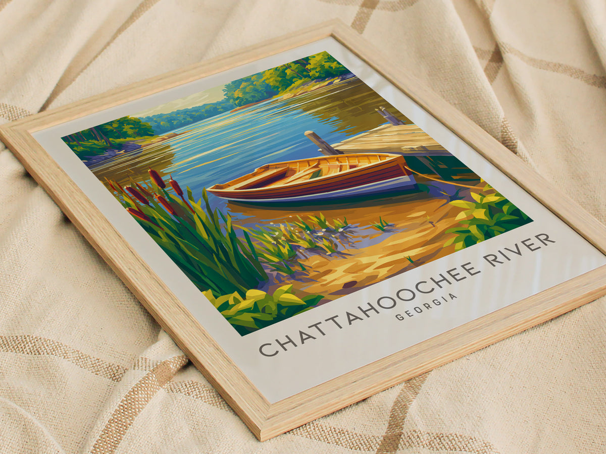 Chattahoochee River Matte Border Poster | Georgia Vacation Wall Art Framed or Unframed — styled in a modern interior