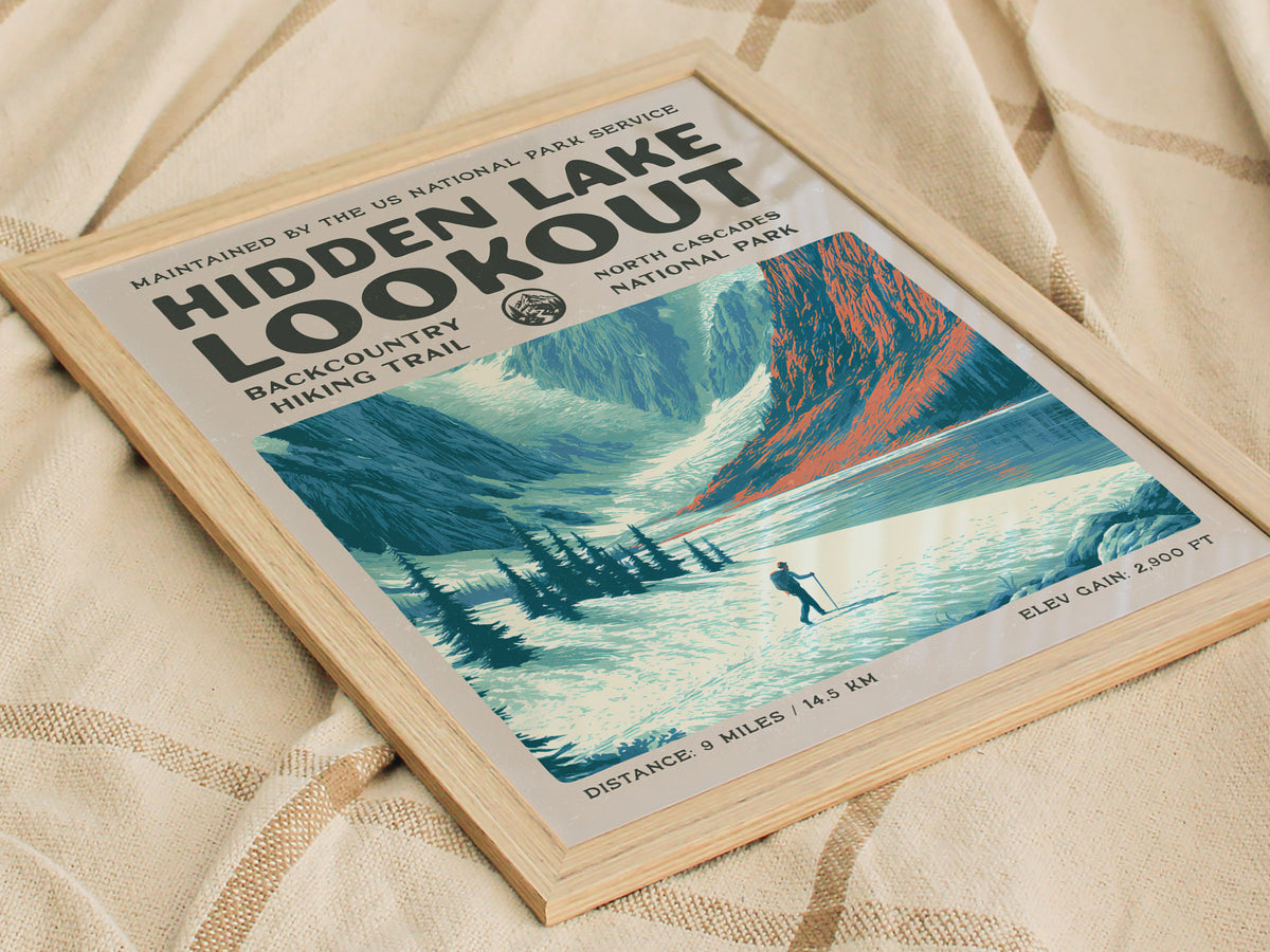 Hidden Lake Lookout, North Cascades National Park Poster | Hiker Gift | Backcountry Trail Wall Art — styled in a modern inter