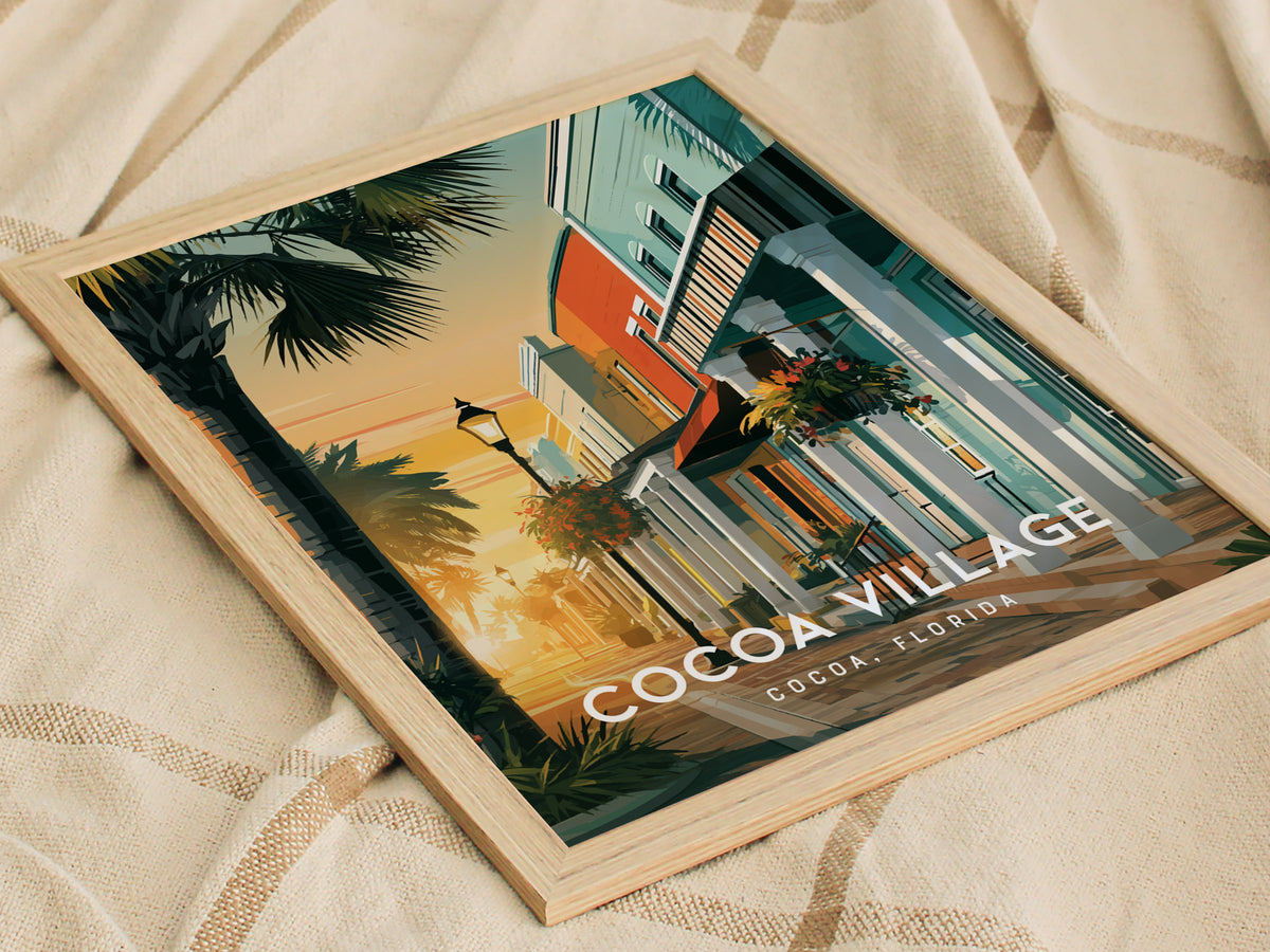 Cocoa Village, Florida Poster | Cocoa, Florida | Charming Riverfront Downtown Wall Art — styled in a modern interior