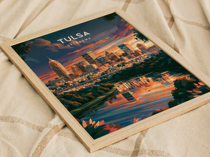 Tulsa, Oklahoma Poster | Route 66 Art Deco Skyline Wall Art — styled in a modern interior