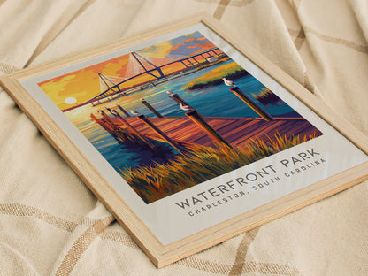 Waterfront Park Matte Border Poster | Charleston South Carolina Travel Wall Art — styled in a modern interior