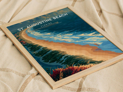 St. Augustine Beach, Florida Poster | Sun-Kissed Shores & Pier Wall Art — styled in a modern interior
