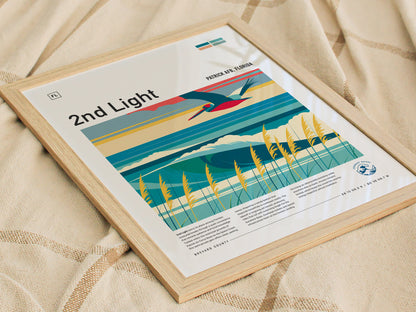 2nd Light, Florida Poster | Golden Surf Break Sunrise Wall Art — styled in a modern interior