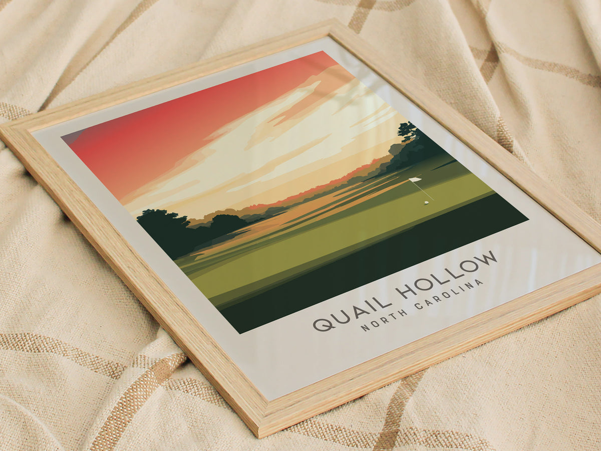 Quail Hollow Matte Border Poster | North Carolina Golf Course Print & Country Club Decor — styled in a modern interior