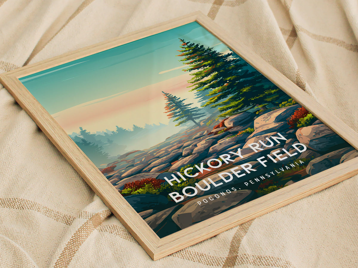 Hickory Run Boulder Field, Poconos, Pennsylvania Poster | Ancient Rocks & Forest Travel Wall Art — styled in a modern interio