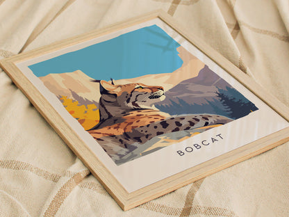 Bobcat Wildlife Poster | Fierce & Beautiful Wildcat Wall Art — styled in a modern interior