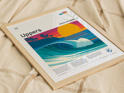 Uppers, Trestles Poster | Golden Hour Barrel Surf Wall Art — styled in a modern interior