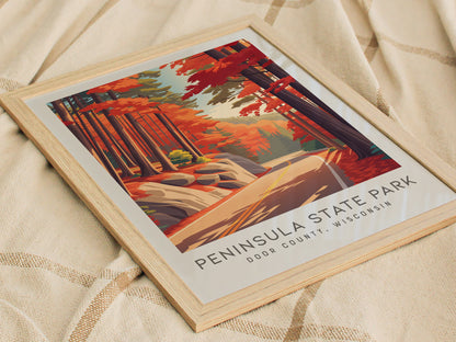 Peninsula State Park Matte Border Poster | Door County, Wisconsin Destination Print — styled in a modern interior