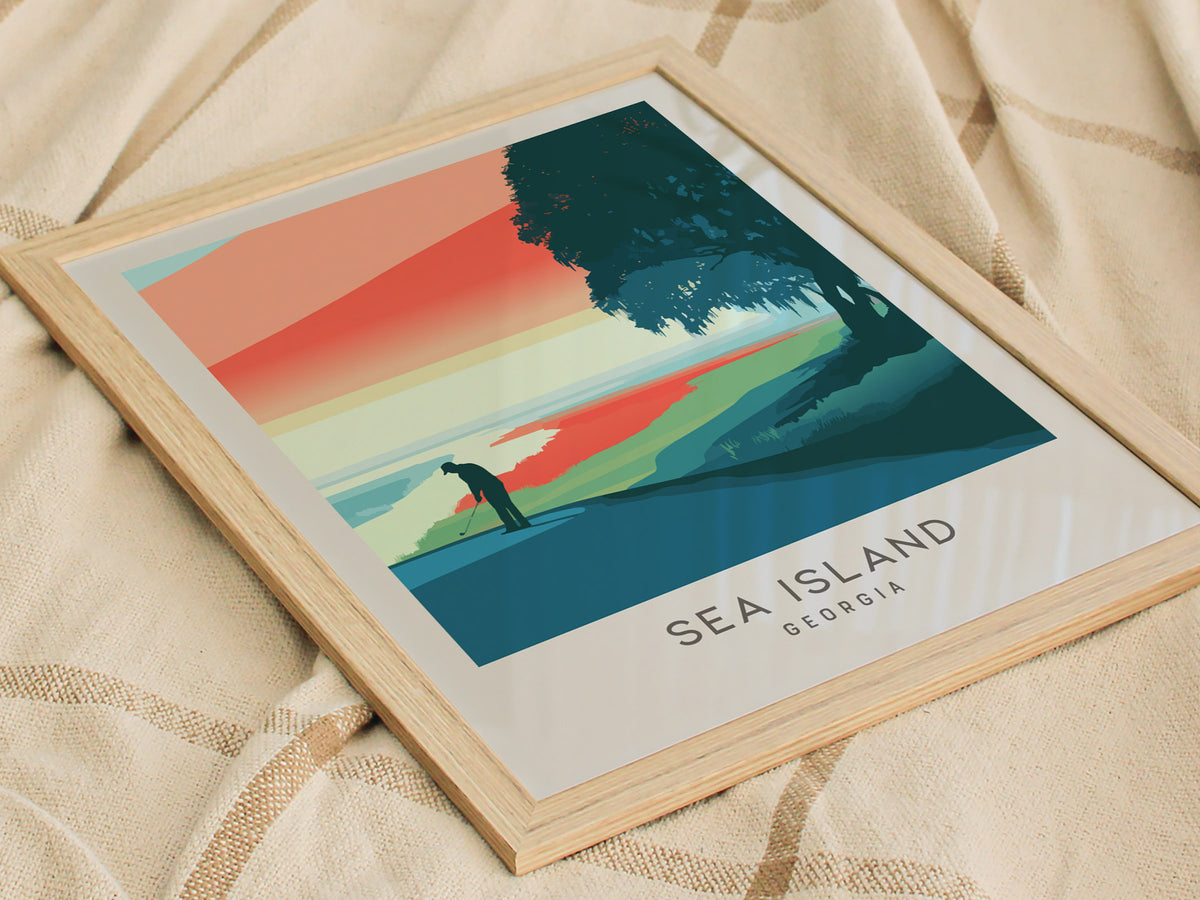 Sea Island Matte Border Poster | Georgia Golf Course Print & Country Club Decor — styled in a modern interior