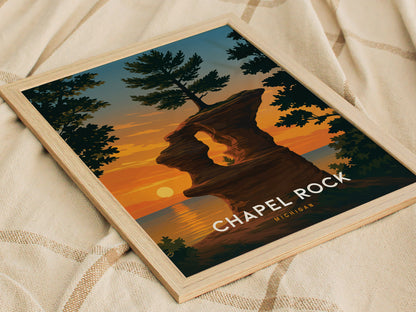 Chapel Rock Michigan Poster | Pictured Rocks Lake Superior Wall Art | Framed or Unframed