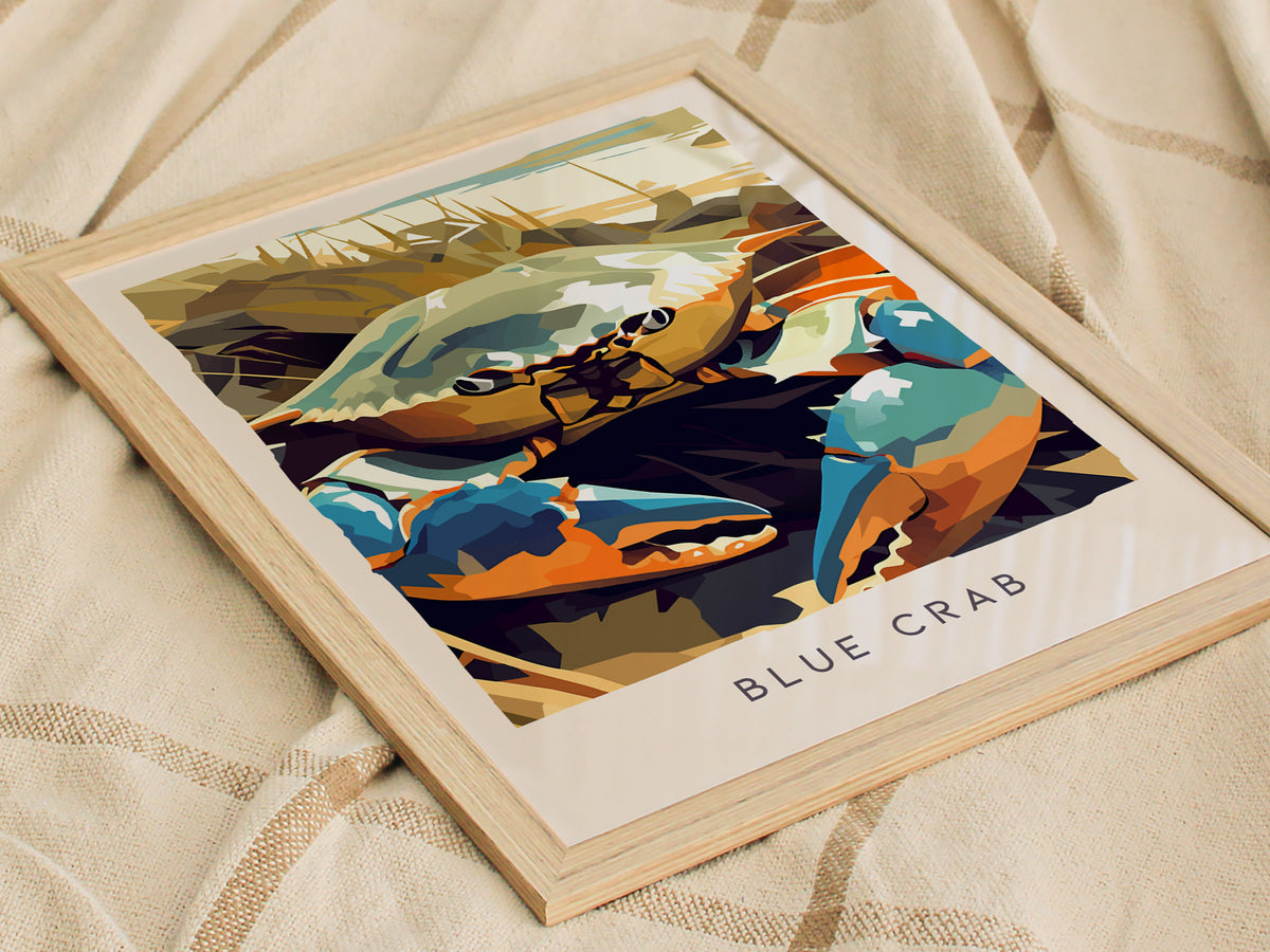 Blue Crab, Callinectes sapidus Poster | Coastal Wildlife Wall Art — styled in a modern interior