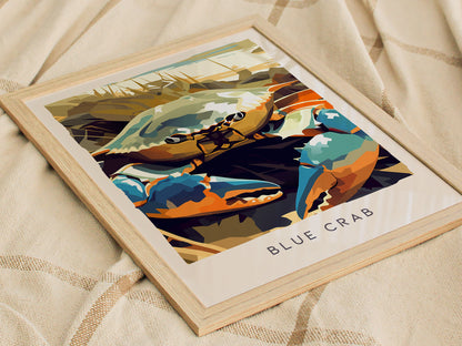 Blue Crab, Callinectes sapidus Poster | Coastal Wildlife Wall Art — styled in a modern interior
