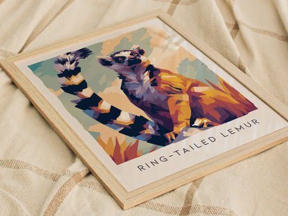 Ring-tailed Lemur Poster | Madagascar Wildlife Wall Art — styled in a modern interior