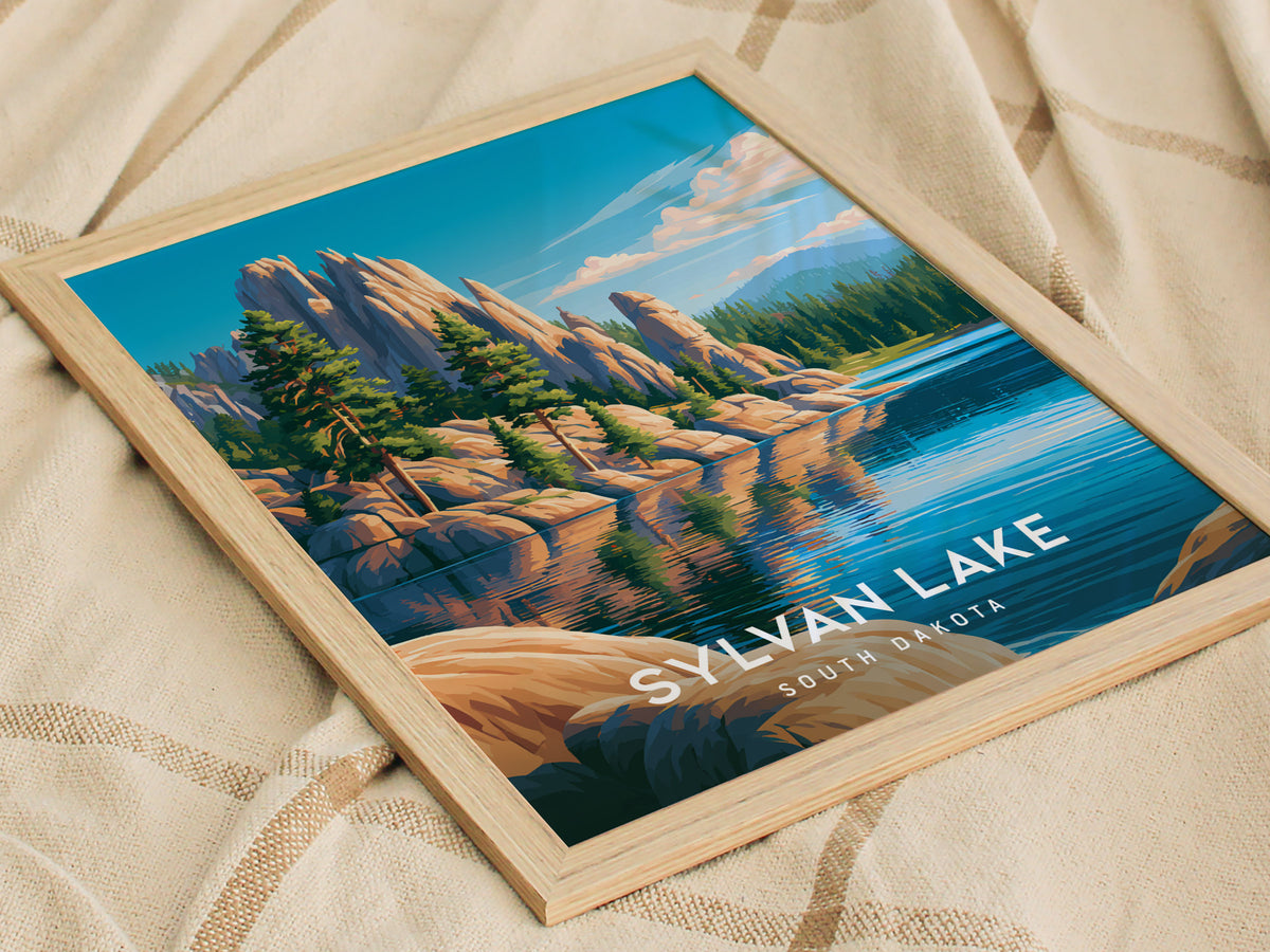 Sylvan Lake, South Dakota Poster | Custer State Park Framed or Unframed Wall Art — styled in a modern interior
