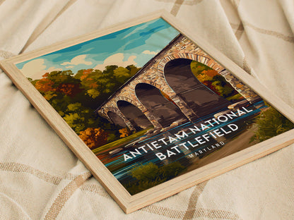 Antietam National Battlefield, Maryland Poster | Civil War Monument & Rolling Fields Wall Art — styled in a modern interior
