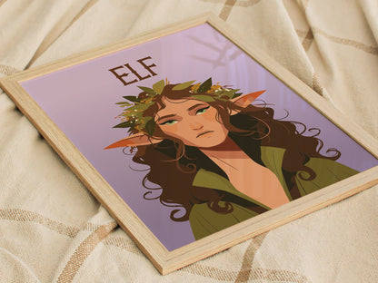 Elf Fantasy Portrait | LOTR Kids Room Wall Art | Framed or Unframed