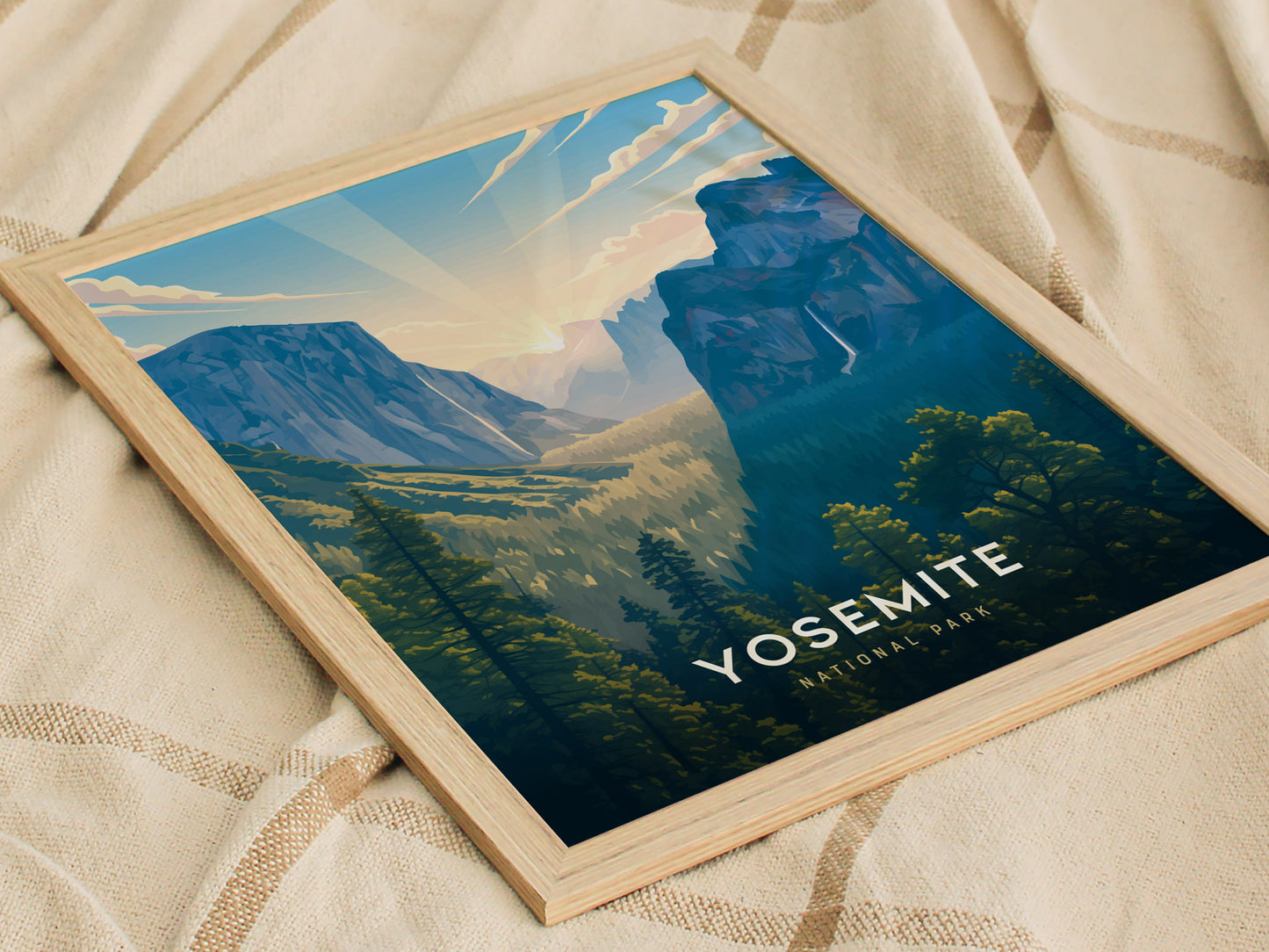 Natural wood framed Yosemite National Park California poster