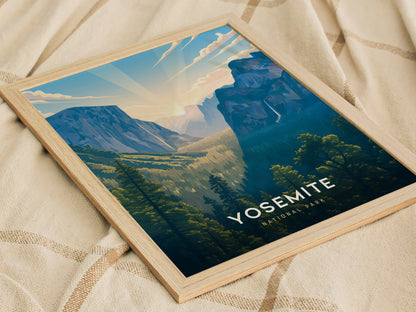 Natural wood framed Yosemite National Park California poster