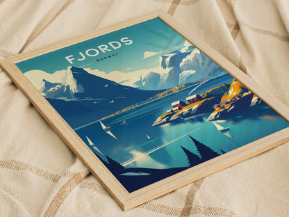 Fjords Norway Poster | Europe Travel Print Wall Art | Framed or Unframed