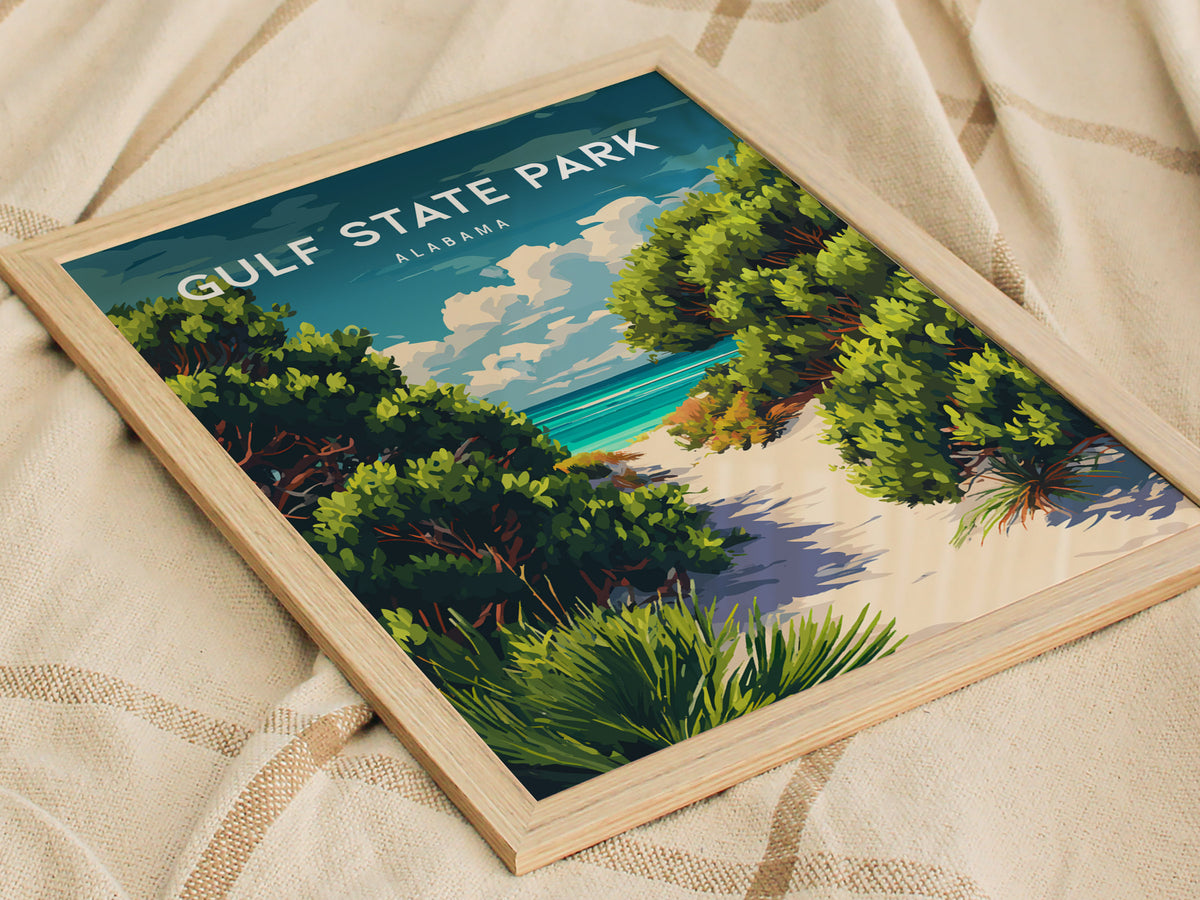 Gulf State Park, Alabama Poster | Beach House Decor Destination Print Wall Art — styled in a modern interior