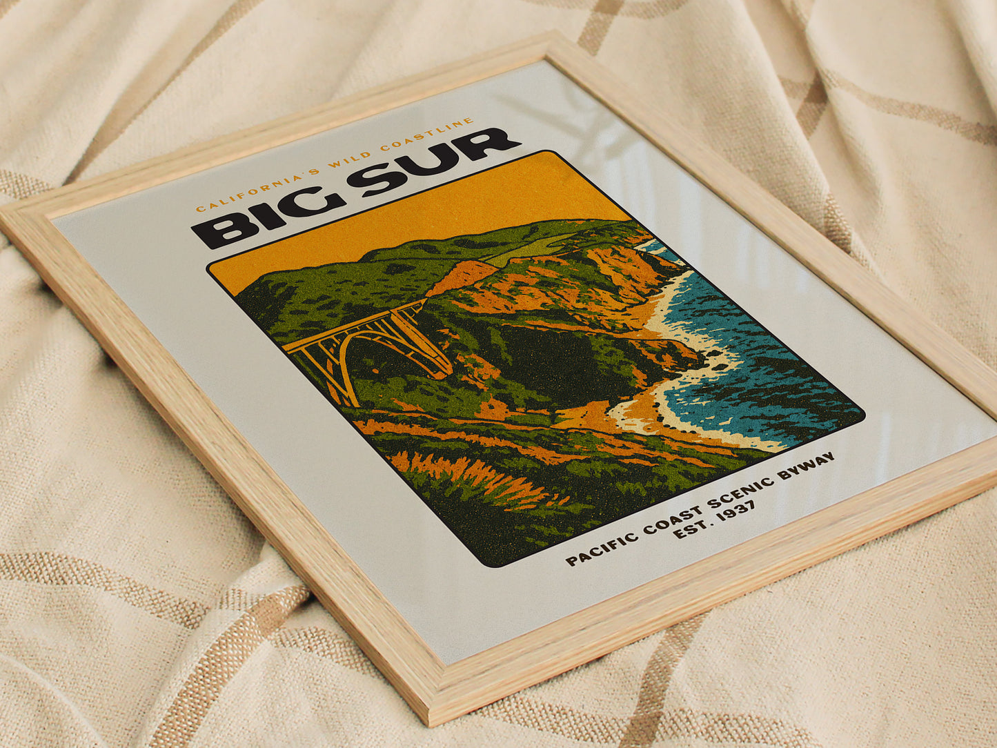 Big Sur Vintage Poster – California Coast Wall Art, Bixby Bridge Print, Retro Travel Poster, Coastal Home Decor, Framed or Unframed - Swell Scenes