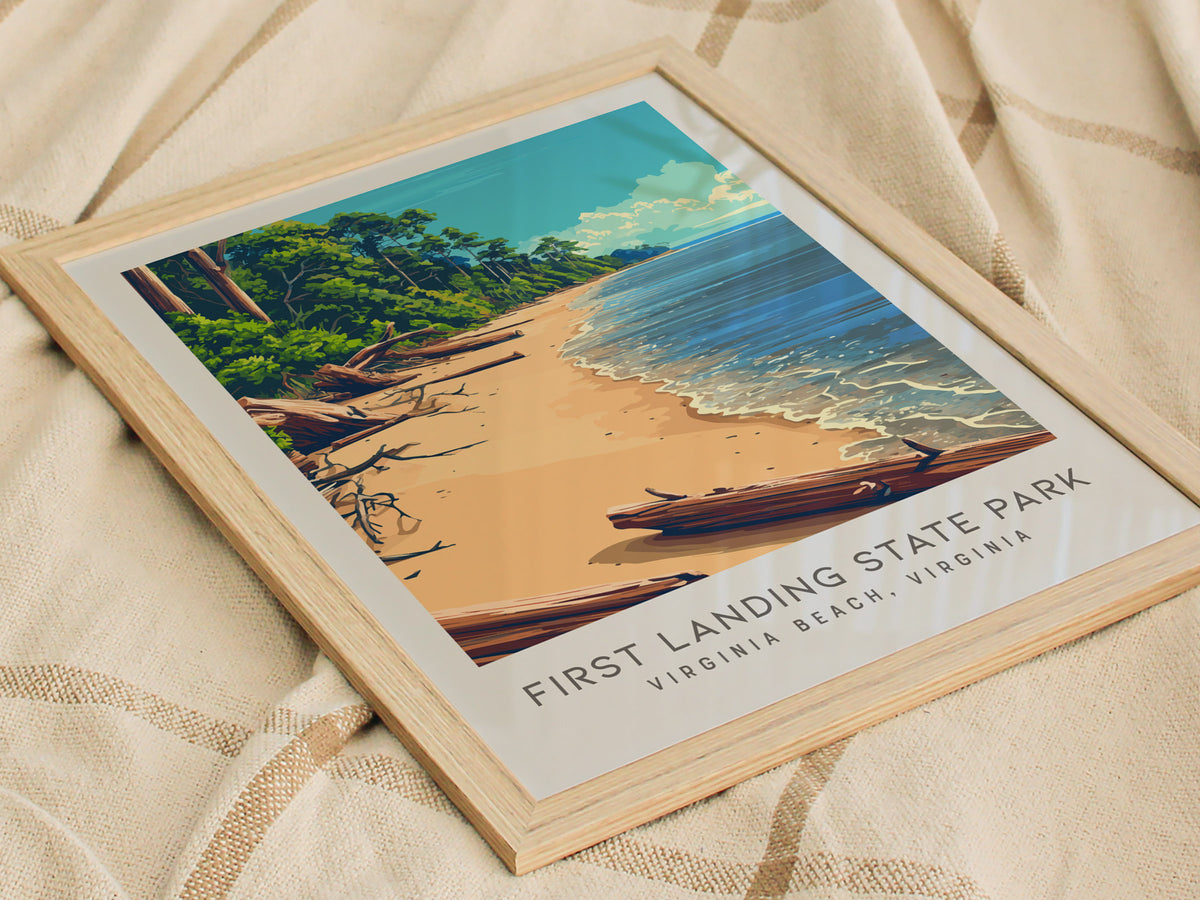 First Landing State Park Matte Border Poster | Virginia Beach, Virginia Coastal Beach Decor — styled in a modern interior