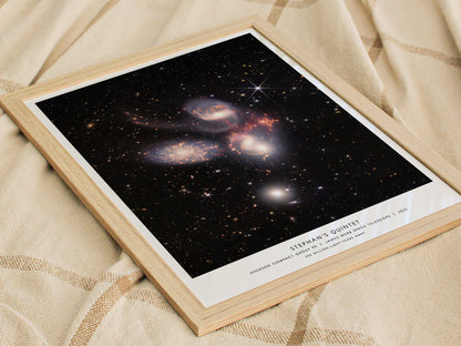 Natural wood framed Stephan's Quintet space print