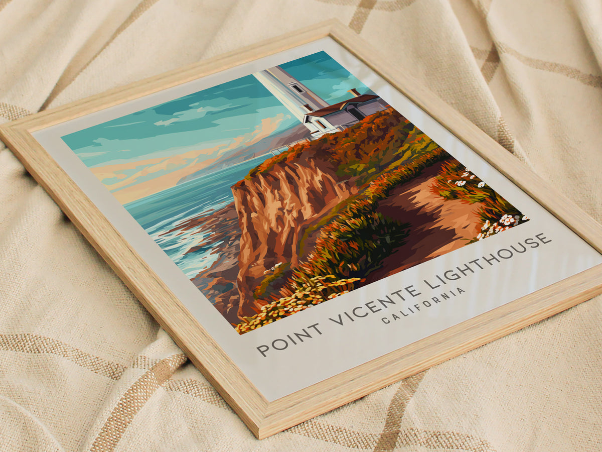 Point Vicente Lighthouse Matte Border Poster | California Travel Wall Art — styled in a modern interior