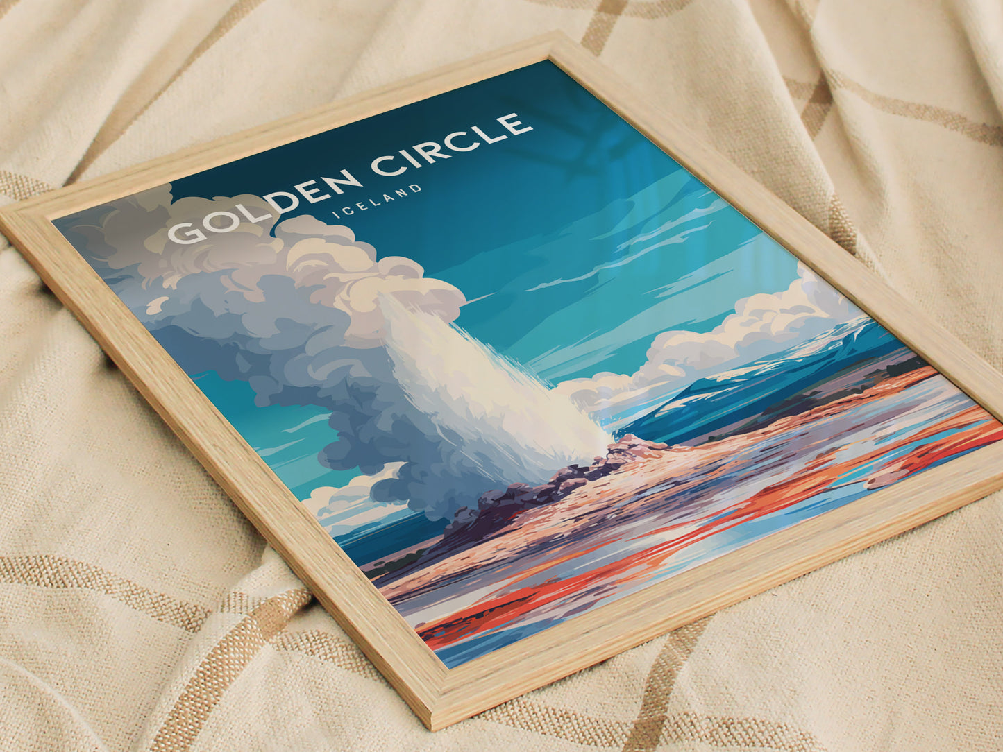 Golden Circle, Iceland Poster | Geysers & Waterfalls Nordic Wall Art — styled in a modern interior
