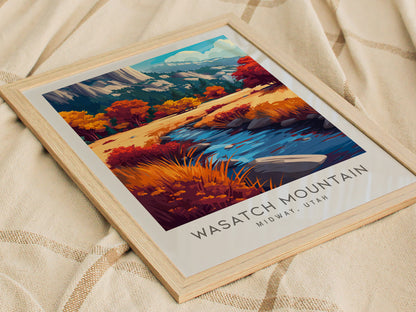 Wasatch Mountain Matte Border Poster | Midway, Utah Travel Wall Art — styled in a modern interior