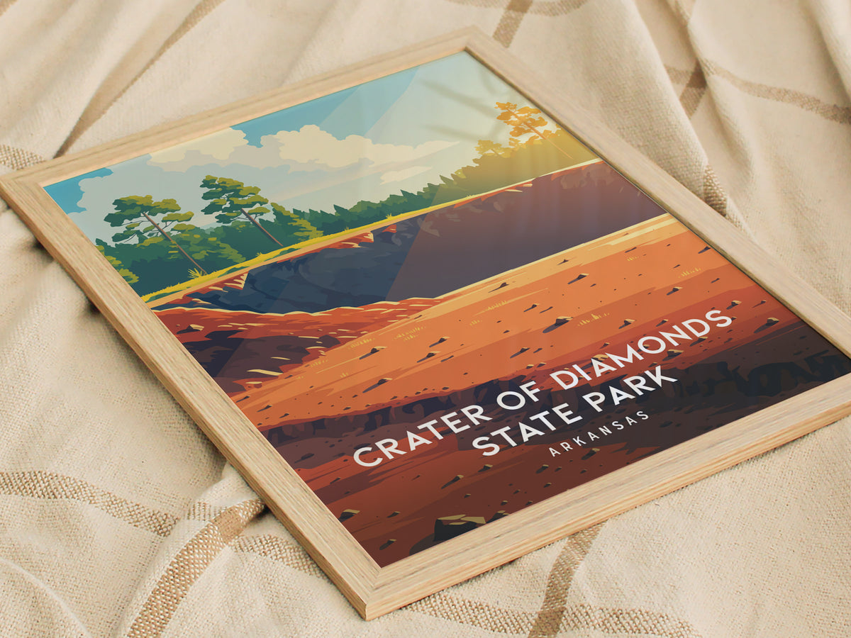 Crater of Diamonds State Park, Arkansas Poster | Gem Mining Adventure Vacation Wall Art — styled in a modern interior