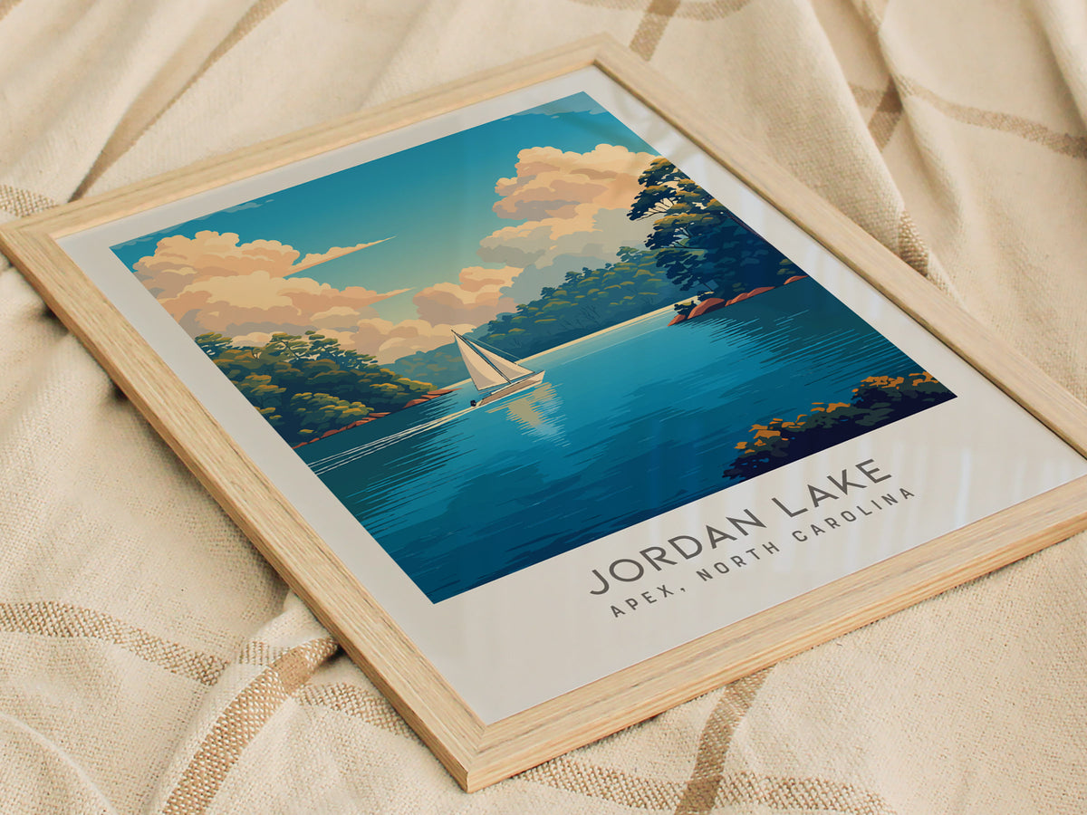 Jordan Lake Matte Border Poster | Apex, North Carolina Destination Print — styled in a modern interior