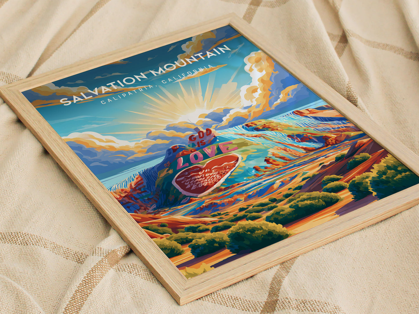 Salvation Mountain, California Poster | Colorful Desert Folk Art Wall Art — styled in a modern interior