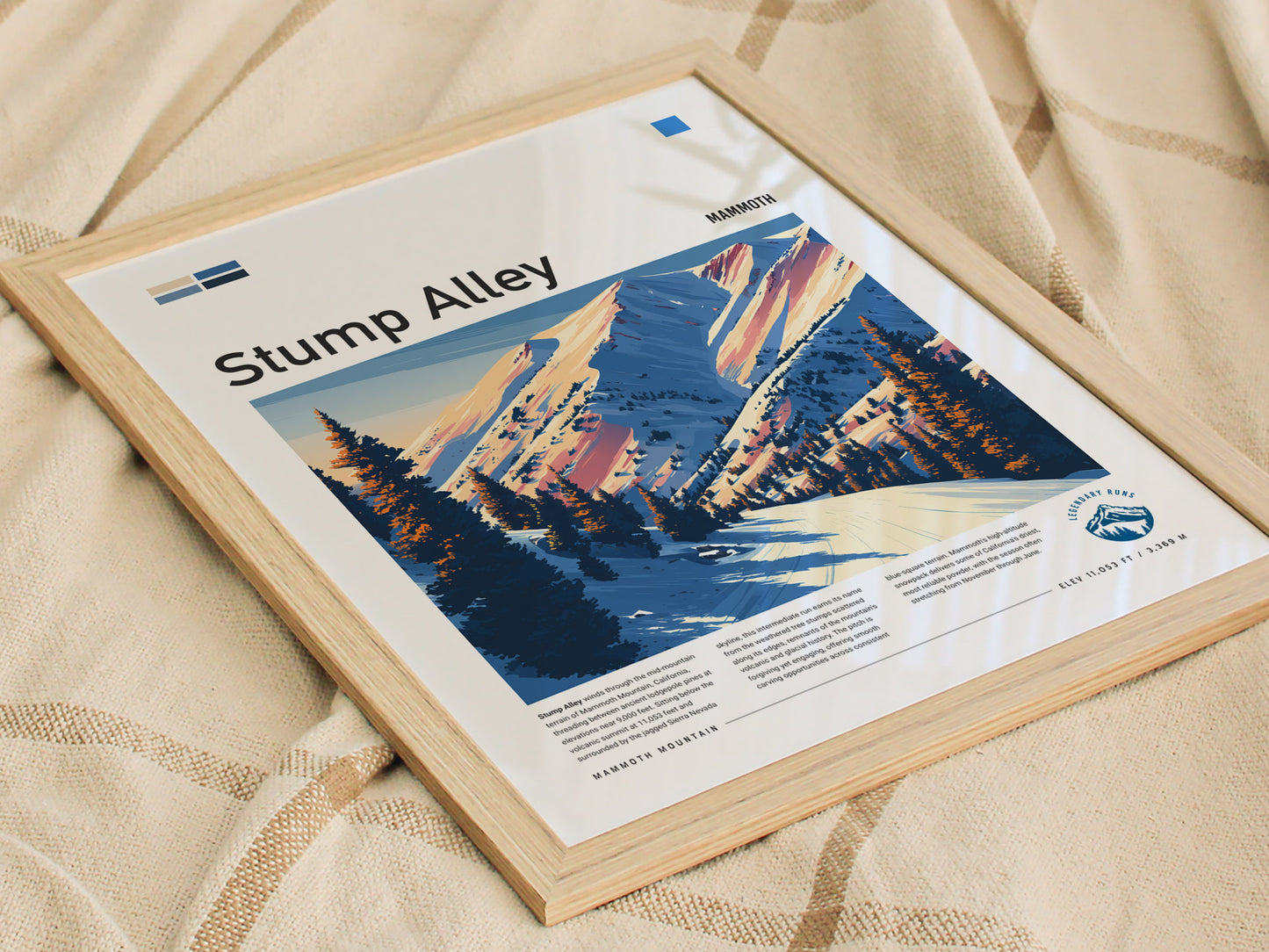 Stump Alley, Mammoth Poster | Bold Ski Run Mountain Wall Art — styled in a modern interior